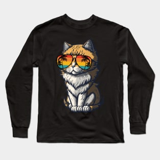 Cool Feline in Shades: Whiskered Purrfection for Cat Miaw Lovers Long Sleeve T-Shirt